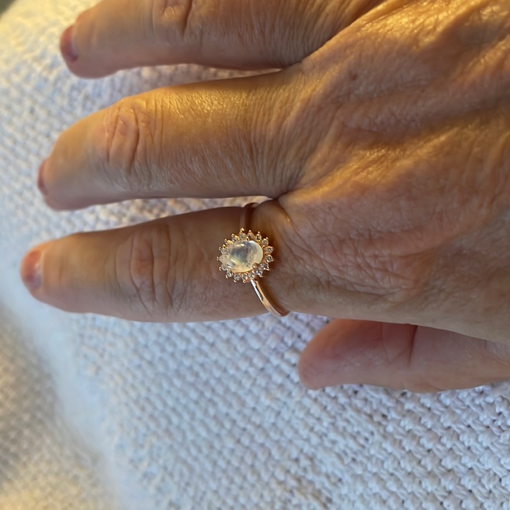 925 Silver Moonstone With CZ 14 K Rose Gold Plate Ring